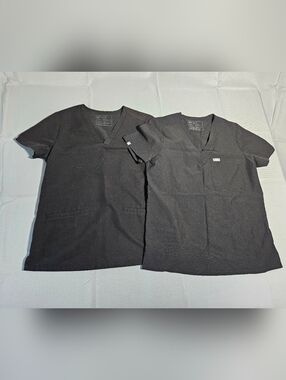Figs One-Pocket/ Double Pocket Scrub Top Size S Black Stretch Lot Of 2